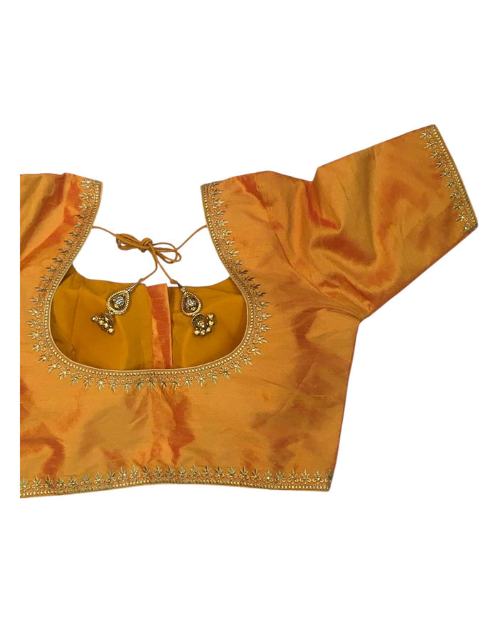 Orange / Amber - Dupion Silky Saree / Lehenga blouse - 42" Bust (UK 16) Can be let out to size 18  - KP272 01Hp25