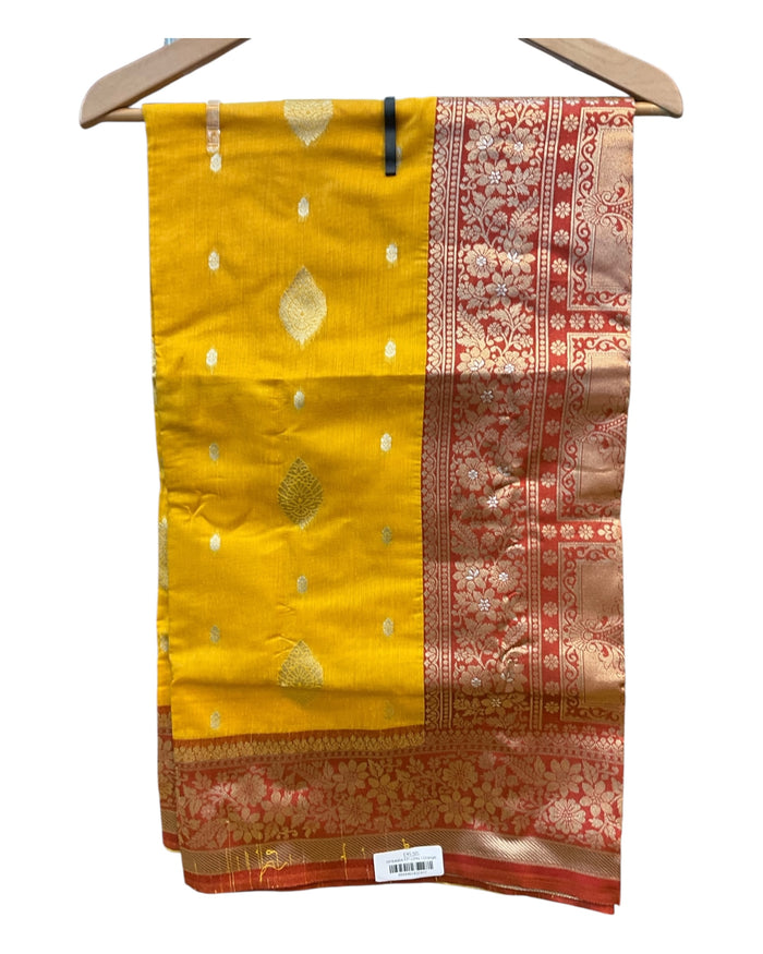 Orange with Red border - Handloom  - Cotton Silky Banarasi Saree with Blouse Piece - RP84004 10KP25