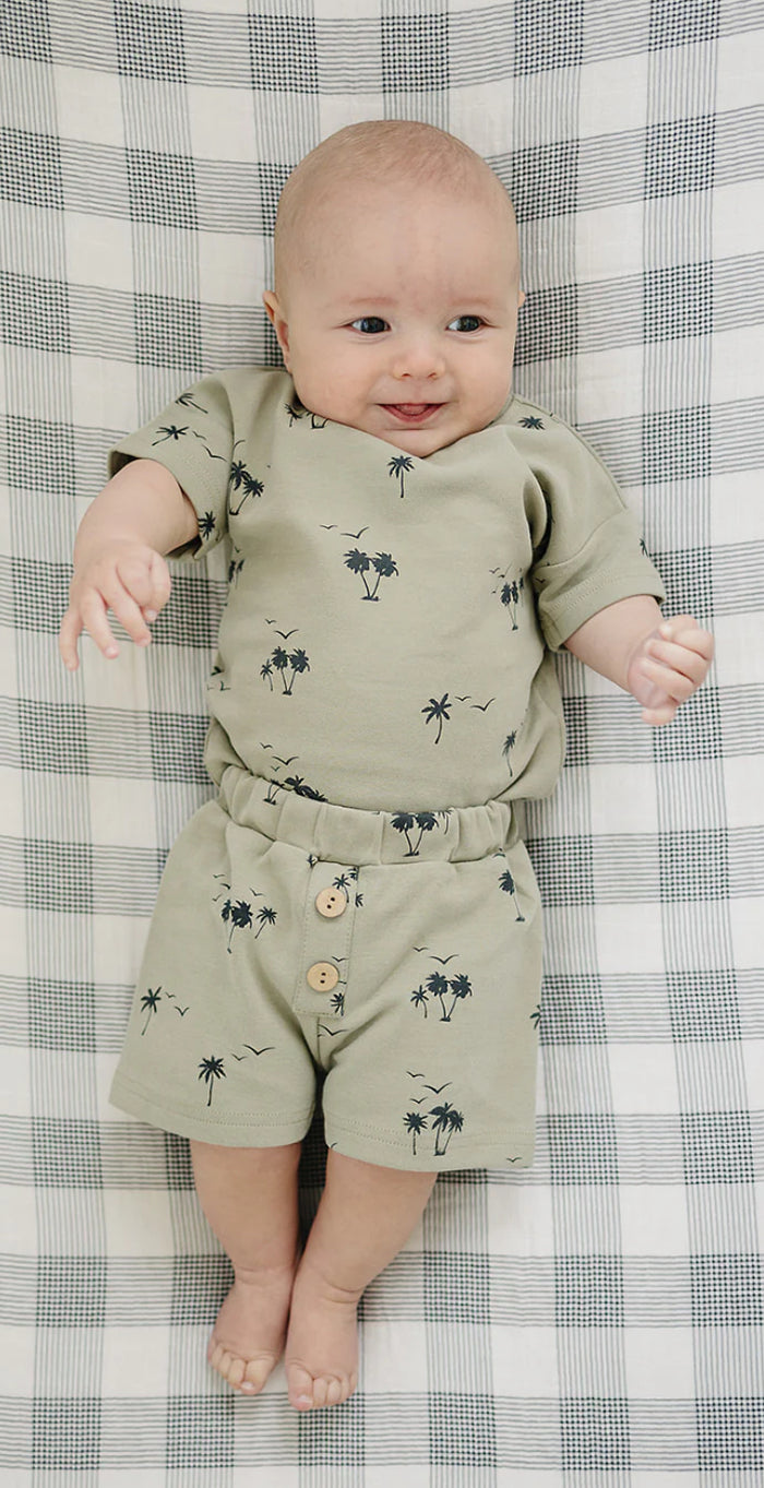 Palm Tree Button Short Set