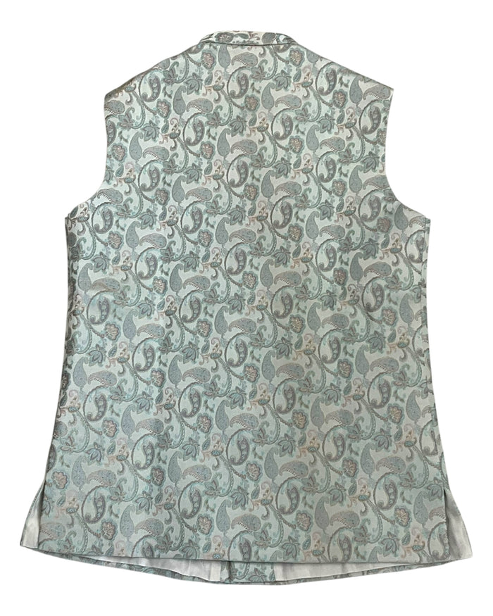 Pastel Green with Light Pink & Gold Thread Brocade - Premium Mens Waistcoat - VNS-JKT7910/2 10KJ25