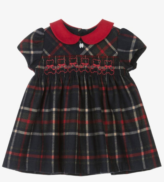 PATACHOU Girls Navy Blue Ribbon & Button Trim Cotton Jersey Dress
