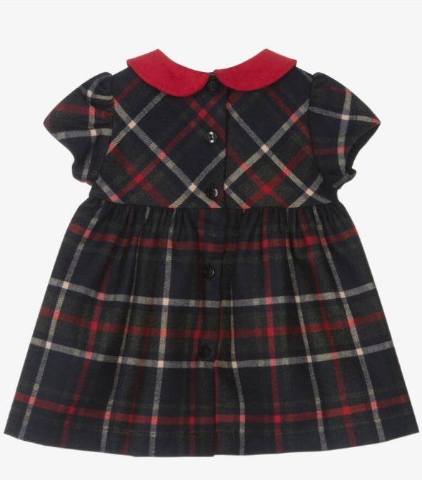 PATACHOU Girls Navy Blue Ribbon & Button Trim Cotton Jersey Dress