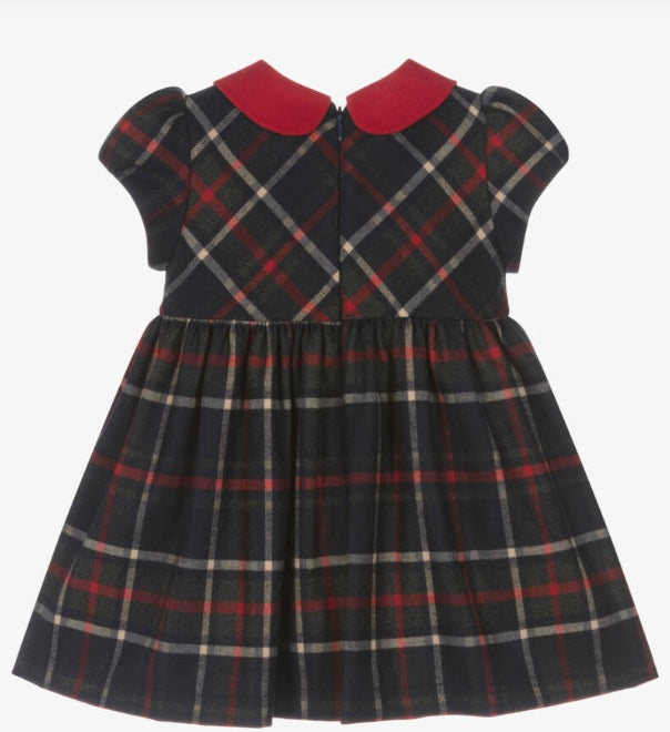 PATACHOU Girls Navy Blue Tartan Smocked Dress