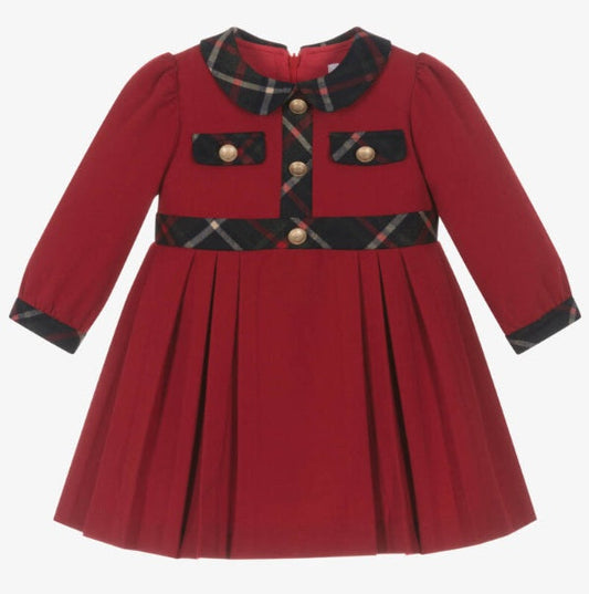 PATACHOU Girls Red & Blue Tartan Trim Twill Dress