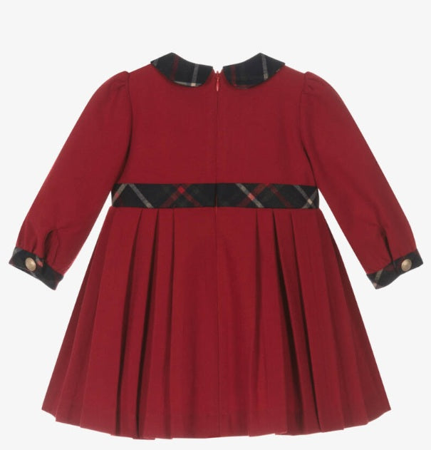 PATACHOU Girls Red & Blue Tartan Trim Twill Dress