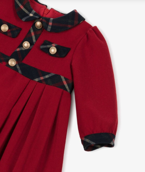 PATACHOU Girls Red & Blue Tartan Trim Twill Dress