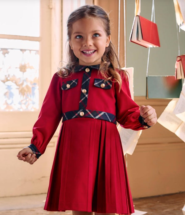 PATACHOU Girls Red & Blue Tartan Trim Twill Dress