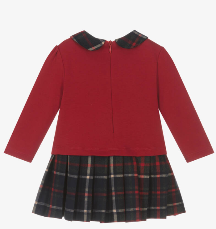 PATACHOU Girls Red Cotton Jersey & Tartan Dress