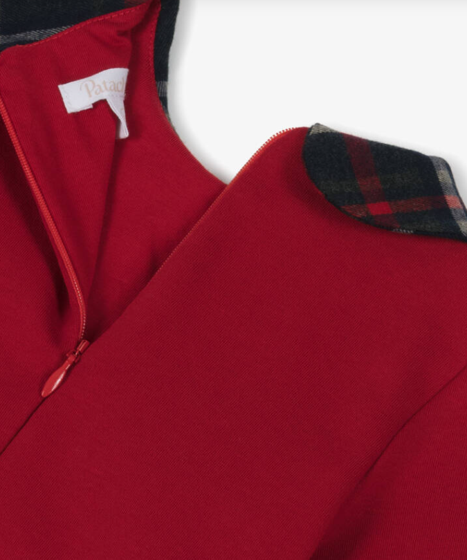 PATACHOU Girls Red Cotton Jersey & Tartan Dress
