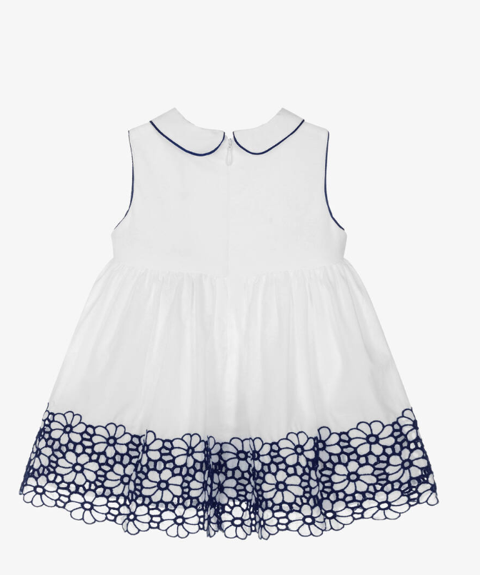 PATACHOU Girls White & Blue Cotton Dress