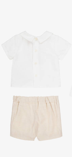 PAZ RODRIGUEZ Baby Boy Beige Cotton & Linen Buster Suit Set