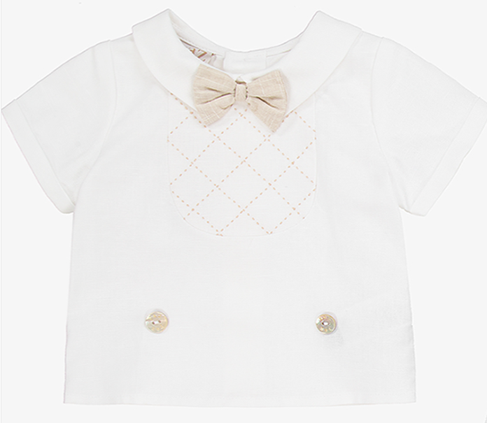 PAZ RODRIGUEZ Baby Boy Beige Cotton & Linen Buster Suit Set