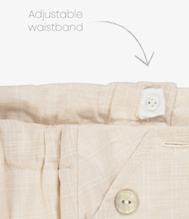 PAZ RODRIGUEZ Baby Boy Beige Cotton & Linen Buster Suit Set