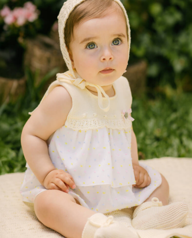 PAZ RODRIGUEZ Baby Girls White & Yellow Cotton Dress Set