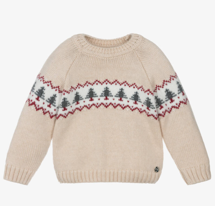 PAZ RODRIGUEZ Boys Beige Knitted Tree Sweater