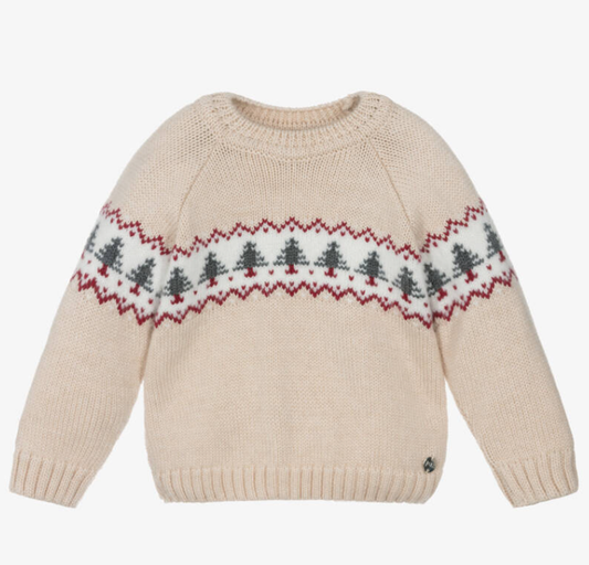 PAZ RODRIGUEZ Boys Beige Knitted Tree Sweater