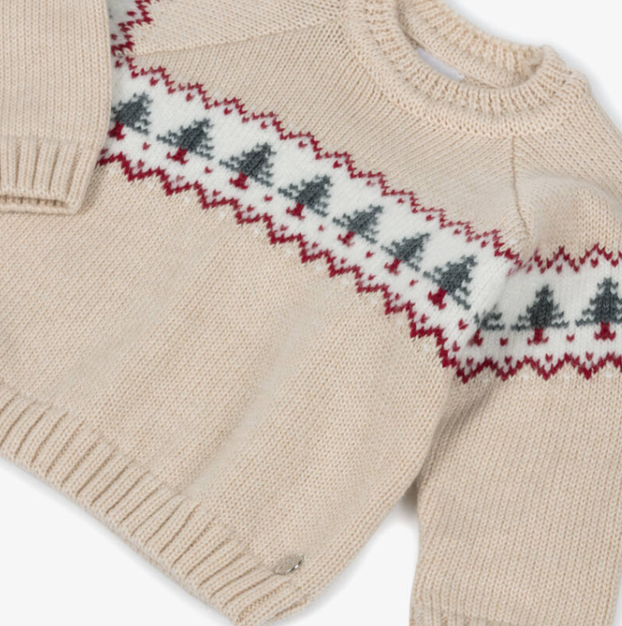 PAZ RODRIGUEZ Boys Beige Knitted Tree Sweater