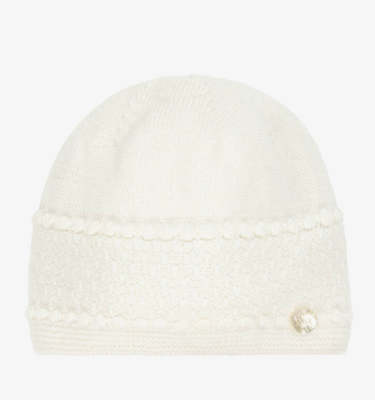 PAZ RODRIGUEZ Ivory Wool Knit Baby Hat