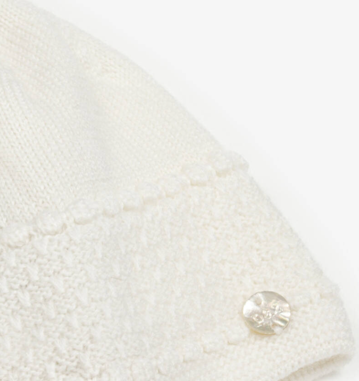 PAZ RODRIGUEZ Ivory Wool Knit Baby Hat