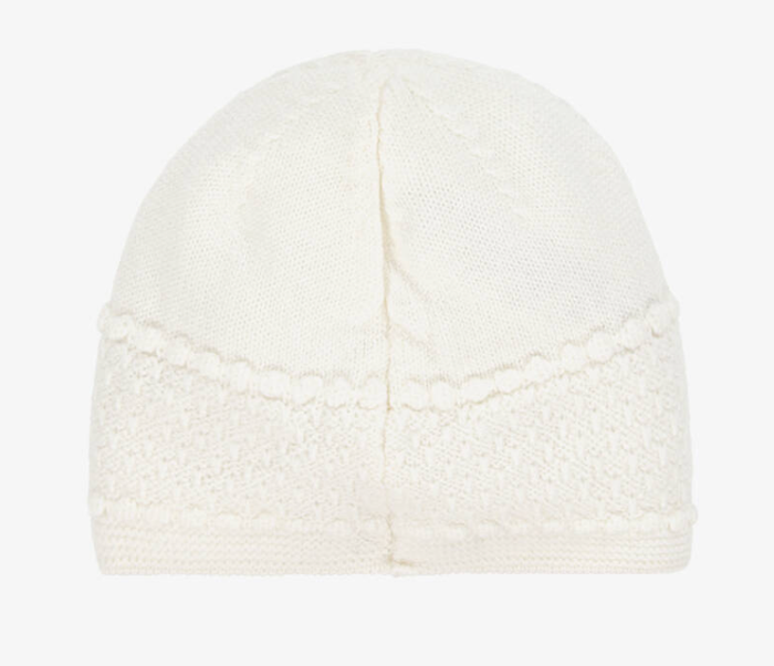 PAZ RODRIGUEZ Ivory Wool Knit Baby Hat