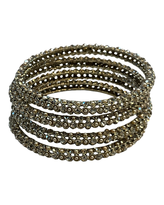 Pearl / Gold Stone - Antique Gold Finish Bangles Set (Set of 4) - UK stock - SM, M, L, XL NBA2161 11Tp25