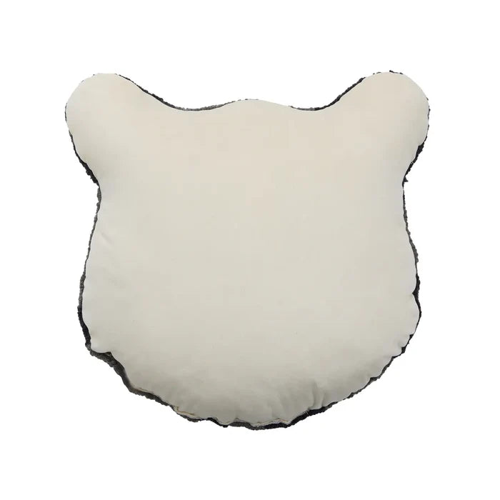 Peking Black Bear face wool hook cushion 18x18 by Peking Handicraft, decorative throw pillow on plain white background.