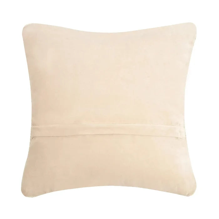 Peking Handicraft Take A Hike Wool Hook Cushion featuring a square beige design with a concealed zipper along one side, displayed on a white background.