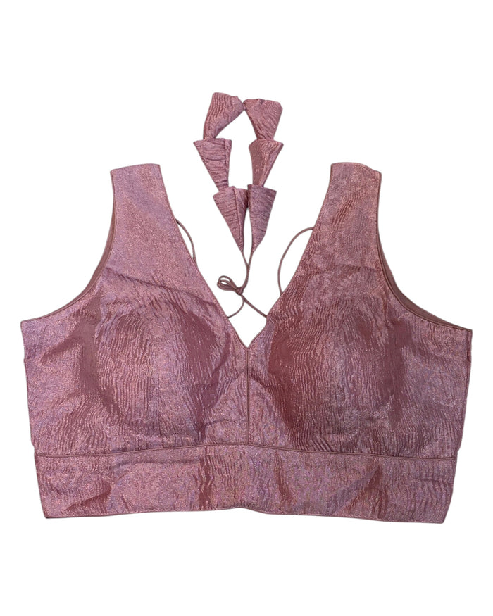 Pink - Crushed Tissue Saree / Lehenga Blouse - With Cups - Margin to loosen - UK Stock - AF2341 C 1224