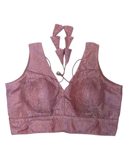 Pink - Crushed Tissue Saree / Lehenga Blouse - With Cups - Margin to loosen - UK Stock - AF2341 C 1224