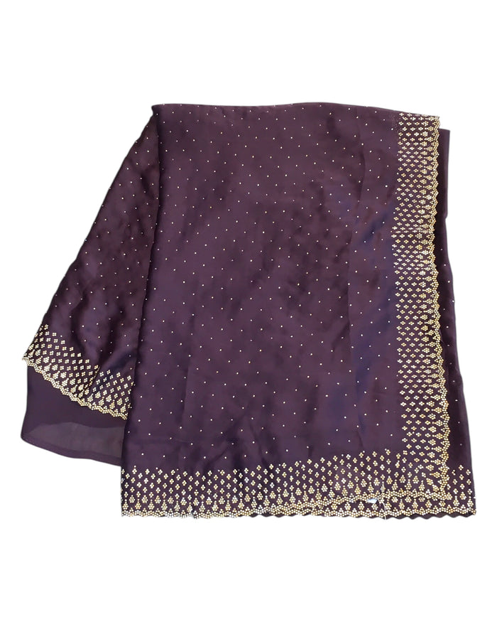Plum / Purple - Satin Crepe - Party Wear Embroidered Saree with Blouse Piece - SP2504011 VP