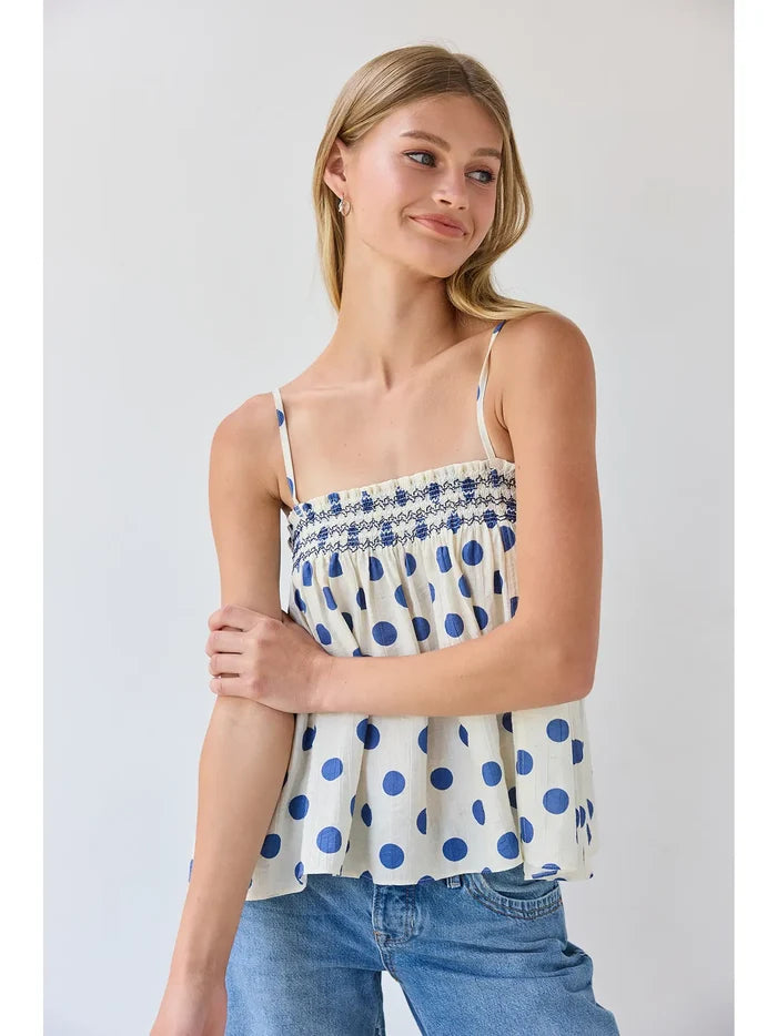 Polka Dot Smocked Cami Top