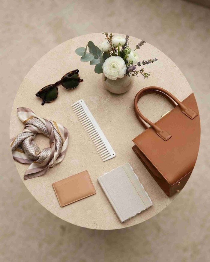 White cutting comb with fine teeth on a tabletop