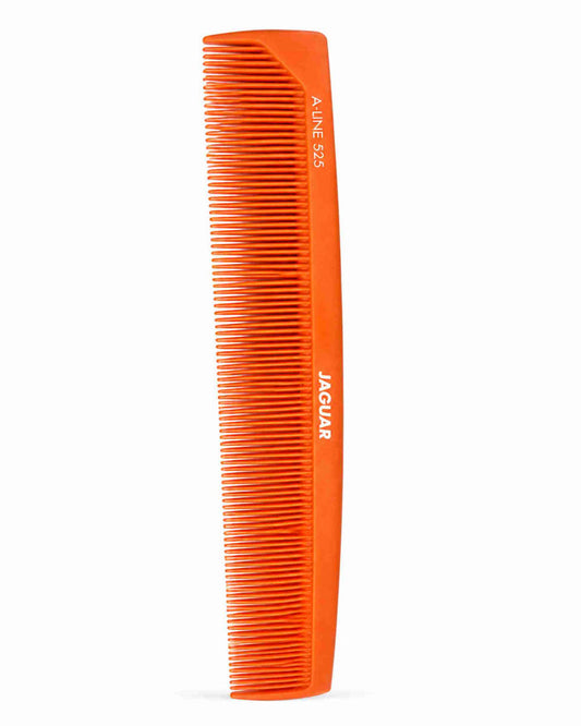 Orange fine-tooth comb with tapered A-line shape and Jaguar handle