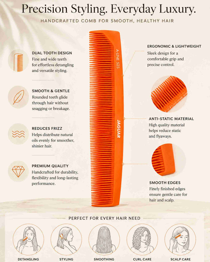 Orange fine-tooth comb with embossed Jaguar branding