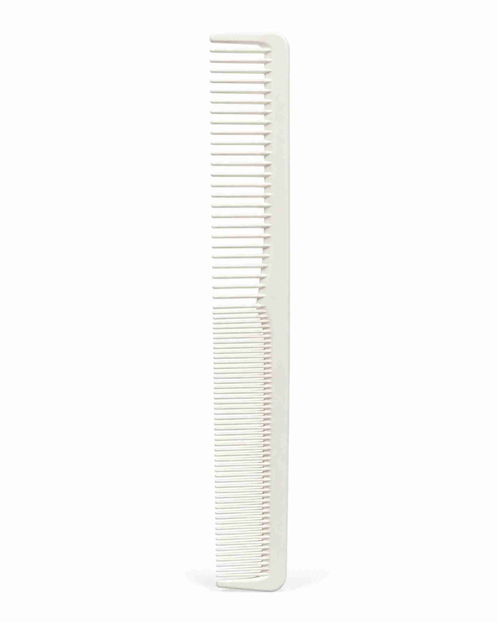 White precision sectioning comb with evenly spaced fine teeth