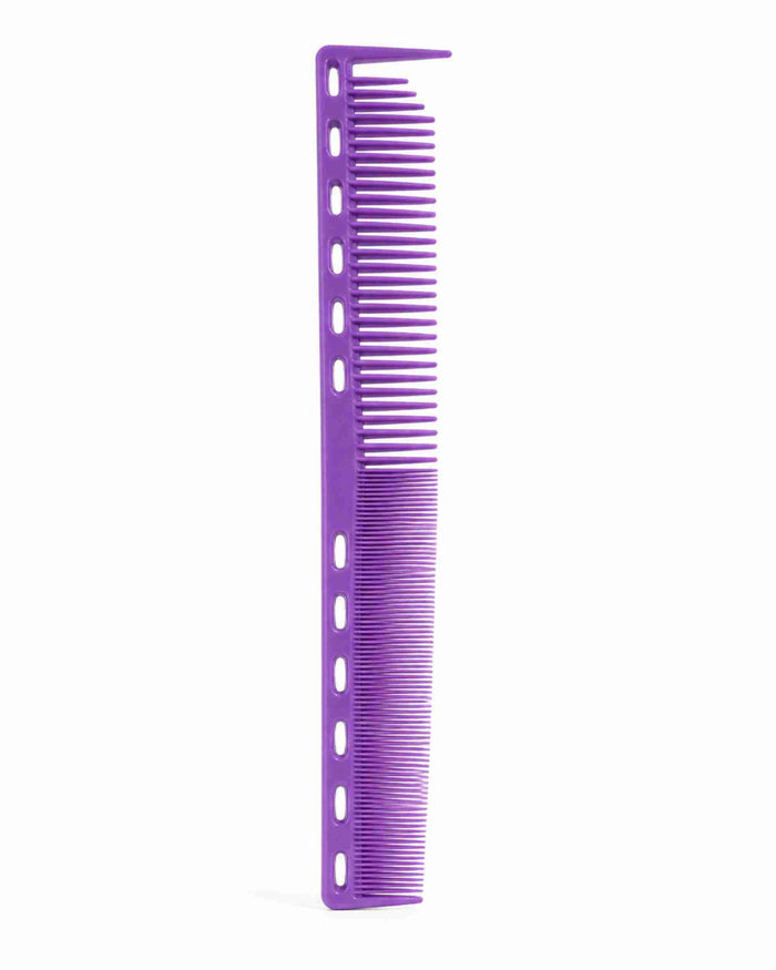 Purple sectioning hair comb with a long row of fine teeth and side holes