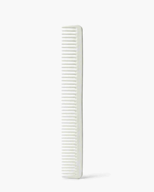 White long hair cutting comb with fine teeth and straight handle