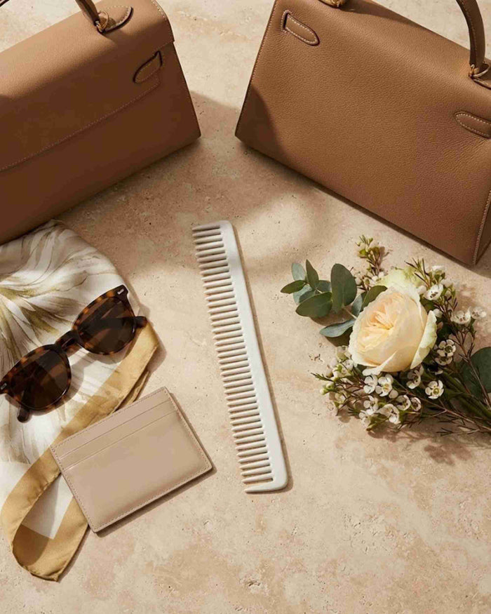 White super long cutting comb with evenly spaced fine teeth