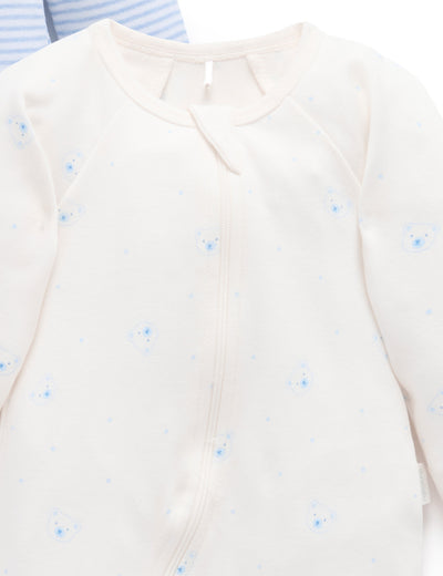 Purebaby Zip Footie in Blue Stripe Bears