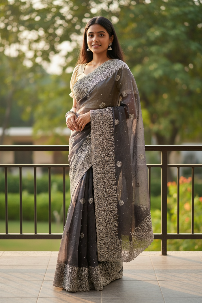 Purple - Classic Saree with Thread Work Border and Blouse Piece - UK stock - 24hr Dispatch - RS2534 VY