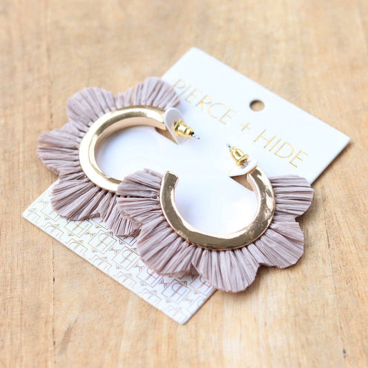 Raffia Petal Hoop Earrings Grey