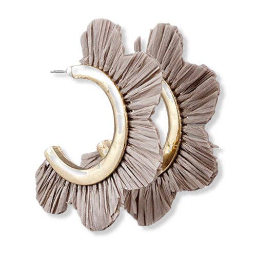Raffia Petal Hoop Earrings Grey