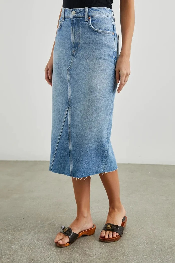 Denim Midi Skirt in Baja Blue