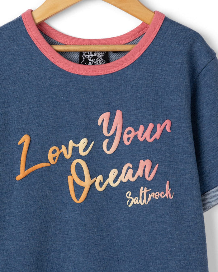 Rainbow Ocean Kids Dress in Dark Blue