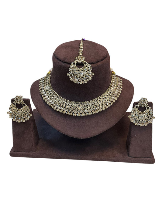 Red - Large Size Antique Gold Finish Necklace Set with Earrings - SJ01 KVp