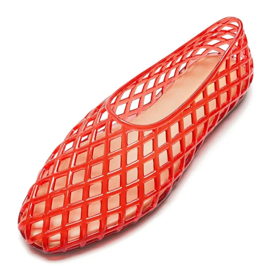 Red Soft Jelly Mesh Flats Breathable Summer Beach Ballet Sandals