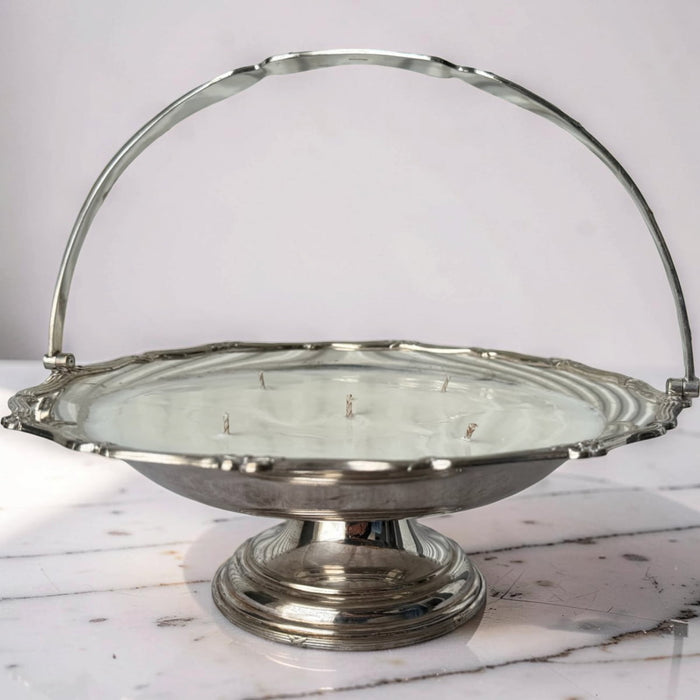 Repurposed Silver Cake Basket Candle - Lavender