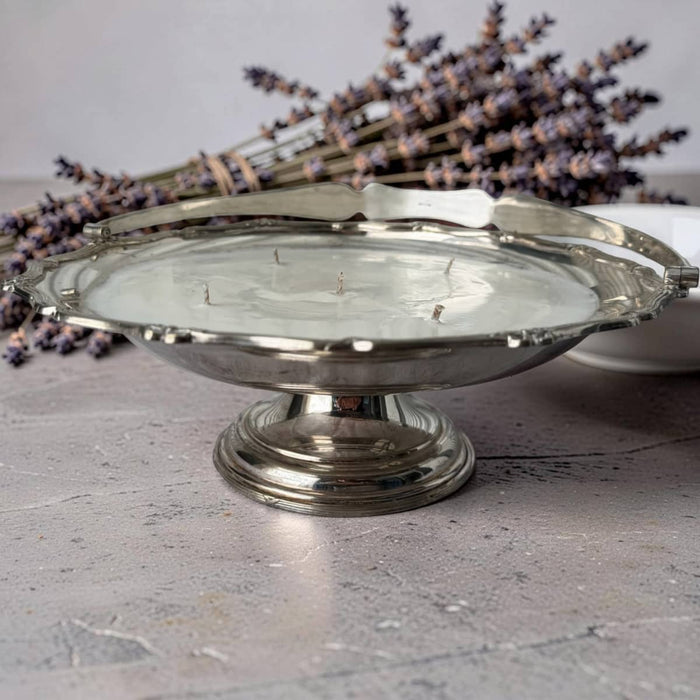 Repurposed Silver Cake Basket Candle - Lavender
