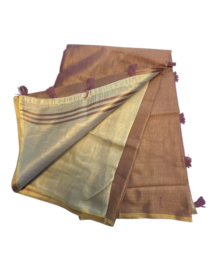 Rose Gold - Classic Plain Cotton Silky Fancy Saree with Blouse Piece - UK Stock - 2/3 days Delivery  12KV25 RP512
