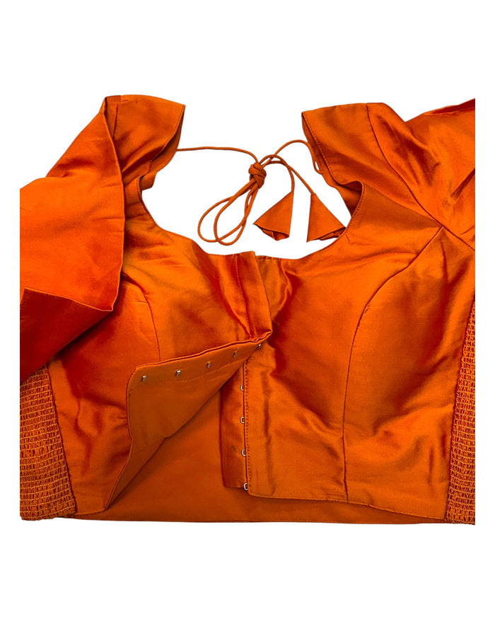 Rust / Dark Orange - HYBRID Silky Saree blouse - With Elastic on both side for Great fit - Size 36",38", 40" S M L  - VAM1216 Ap